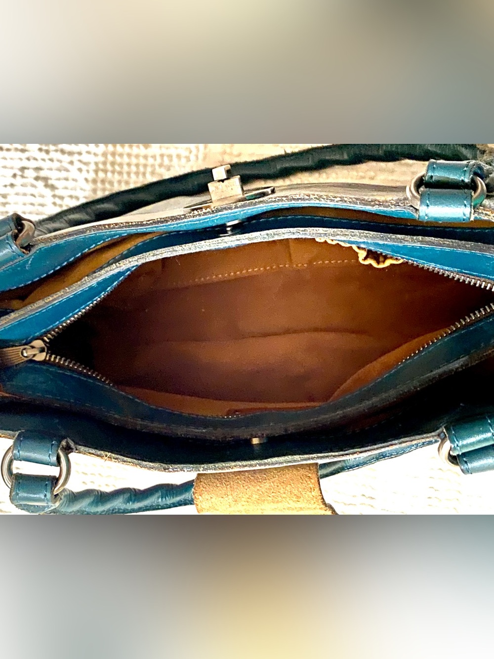Patricia Nash Leather Satchel Purse Deep Blue Nature Floral Printed Accents - Picture 8 of 16